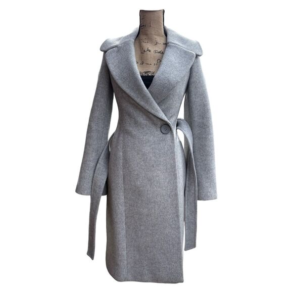 New Stella McCartney Wool Blend Belted Gray Knee Length Coat Women size 36 - Picture 9 of 16